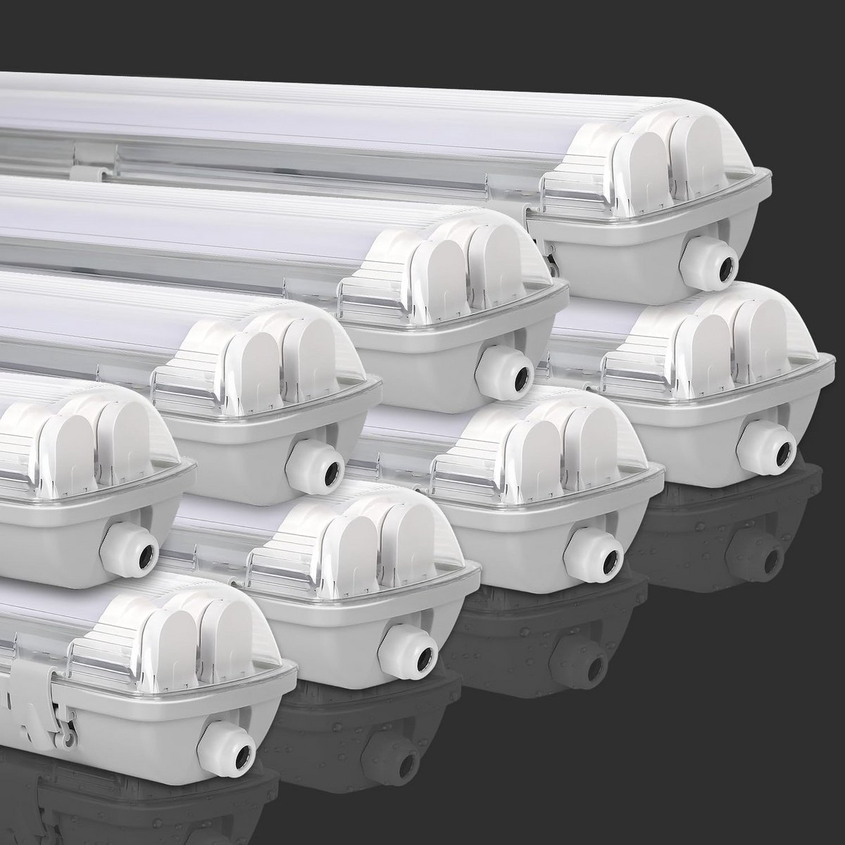 Set van 8 IP65 waterdichte LED TL-Buis Armaturen voor Vochtige Ruimtes 120 cm Koudwit