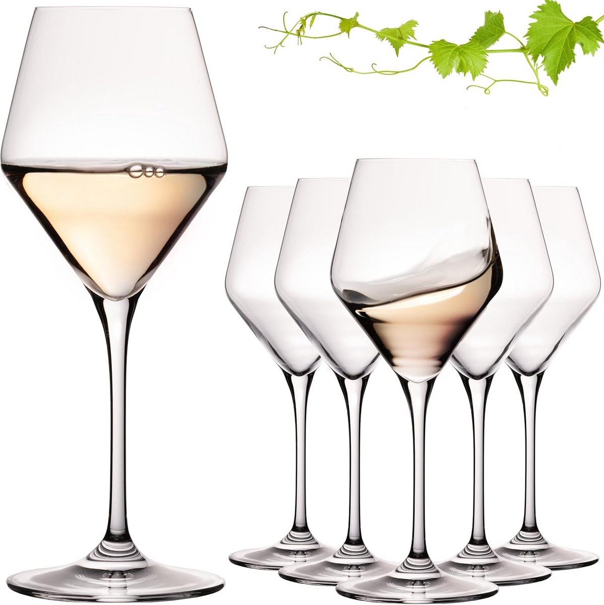 Set van 6 Witte Wijn Glazen Kristal Glas 370 ml Vaatwasserbestendig