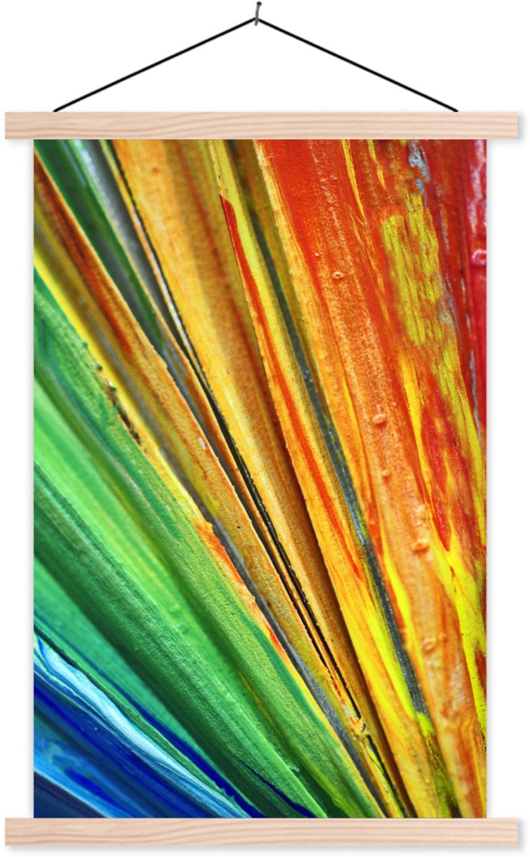 Posterhanger incl. Poster 60x90 cm - Schoolplaat - Kleurrijk Olieverfschilderij - Textielposter - Blanke latten