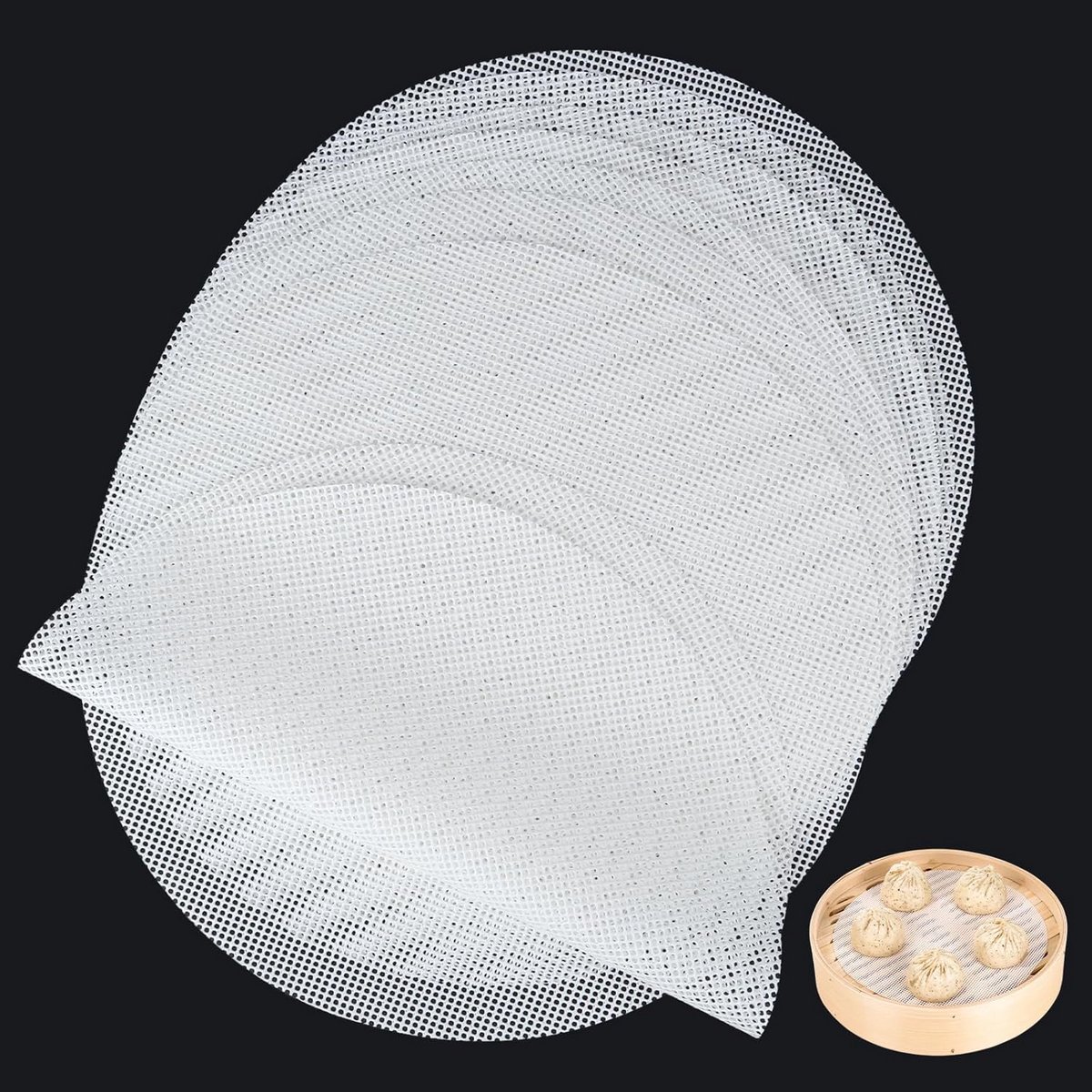 15x Herbruikbare Siliconen Stoommatten Rond 25 cm - Antiaanbak Stoomkussen voor Dim Sum, Broodjes en Knoedels