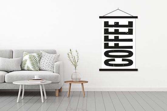 Posterhanger incl. Poster 120x180 cm - Schoolplaat - Koffie - Decoratie - Japandi - Vintage - Textielposter - Zwarte latten