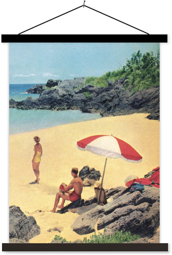 Illustration Vintage d'une affiche textielposter vacances à la plage lattes noir 60x80 cm - Tirage photo sur plaque scolaire (décoration murale salon / chambre)