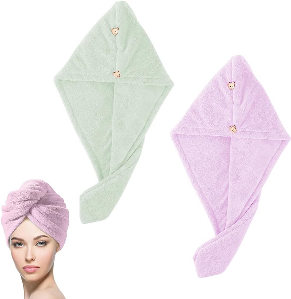 2 Stuks Sneldrogende Haarturban voor Krullend en Lang Haar