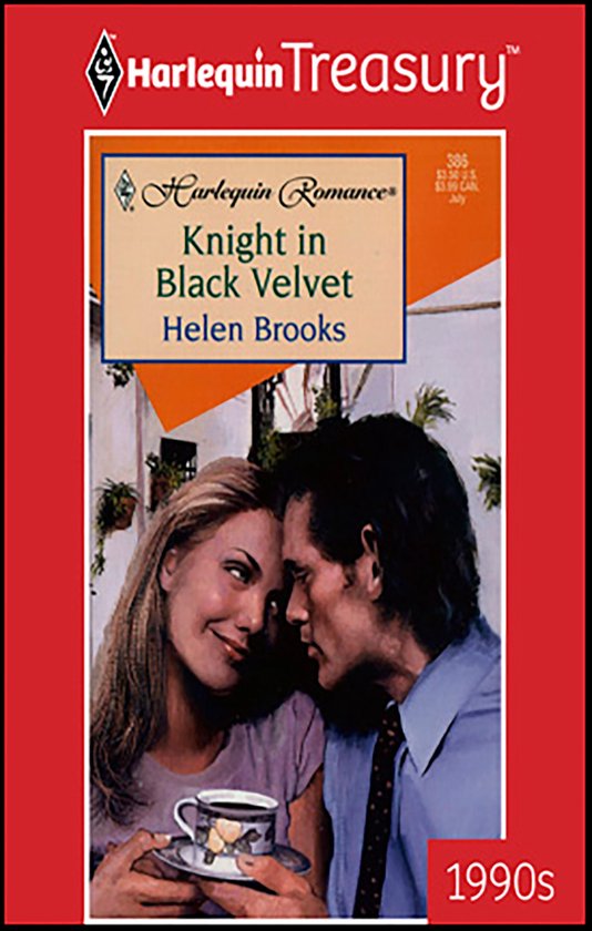 Harlequin Romance. Knight in Black Velvet door Helen Brooks. Een stel dat elkaar aankijkt, met een kopje koffie.