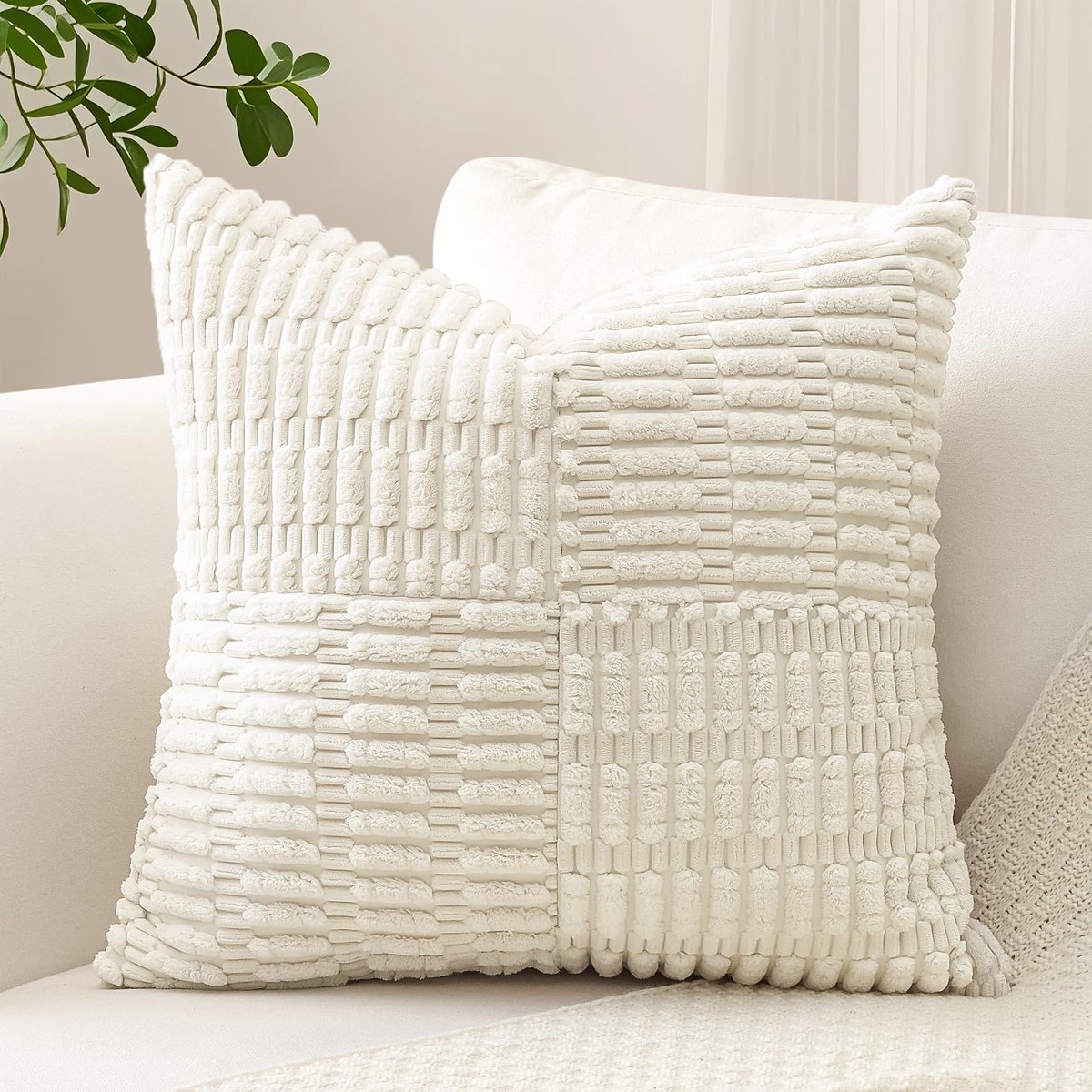 Unyqoos Decoratieve kussensloop van corduroy met elegante gestreepte textuur en verborgen rits crèmewit