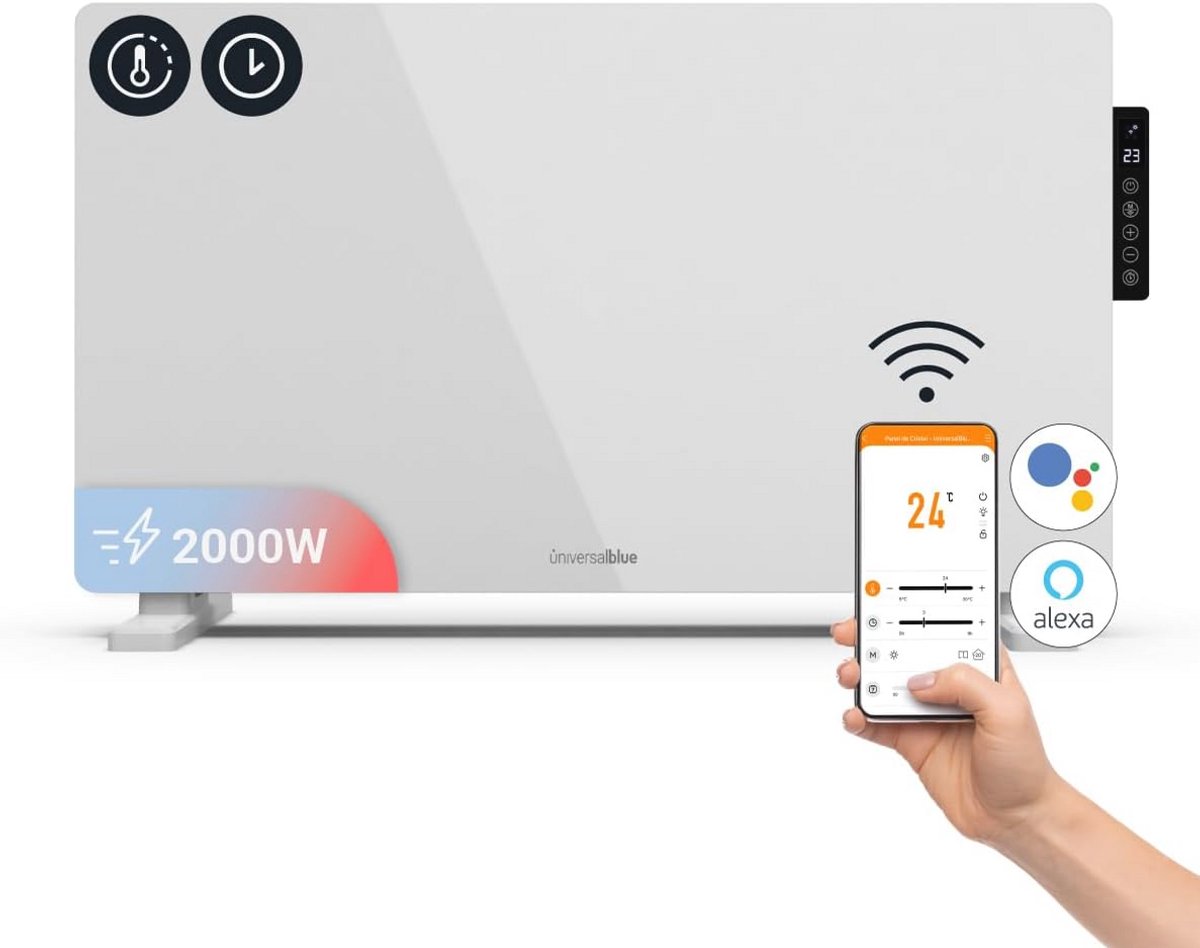 Programmeerbaar Glazen Verwarmingspaneel met Wifi en Thermostaat - 2000 W