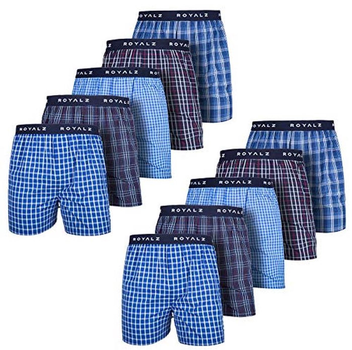 Mannen Boxershorts American Style - Set van 10 Stuks, Geruit, Blauw, Comfortabel Ondergoed