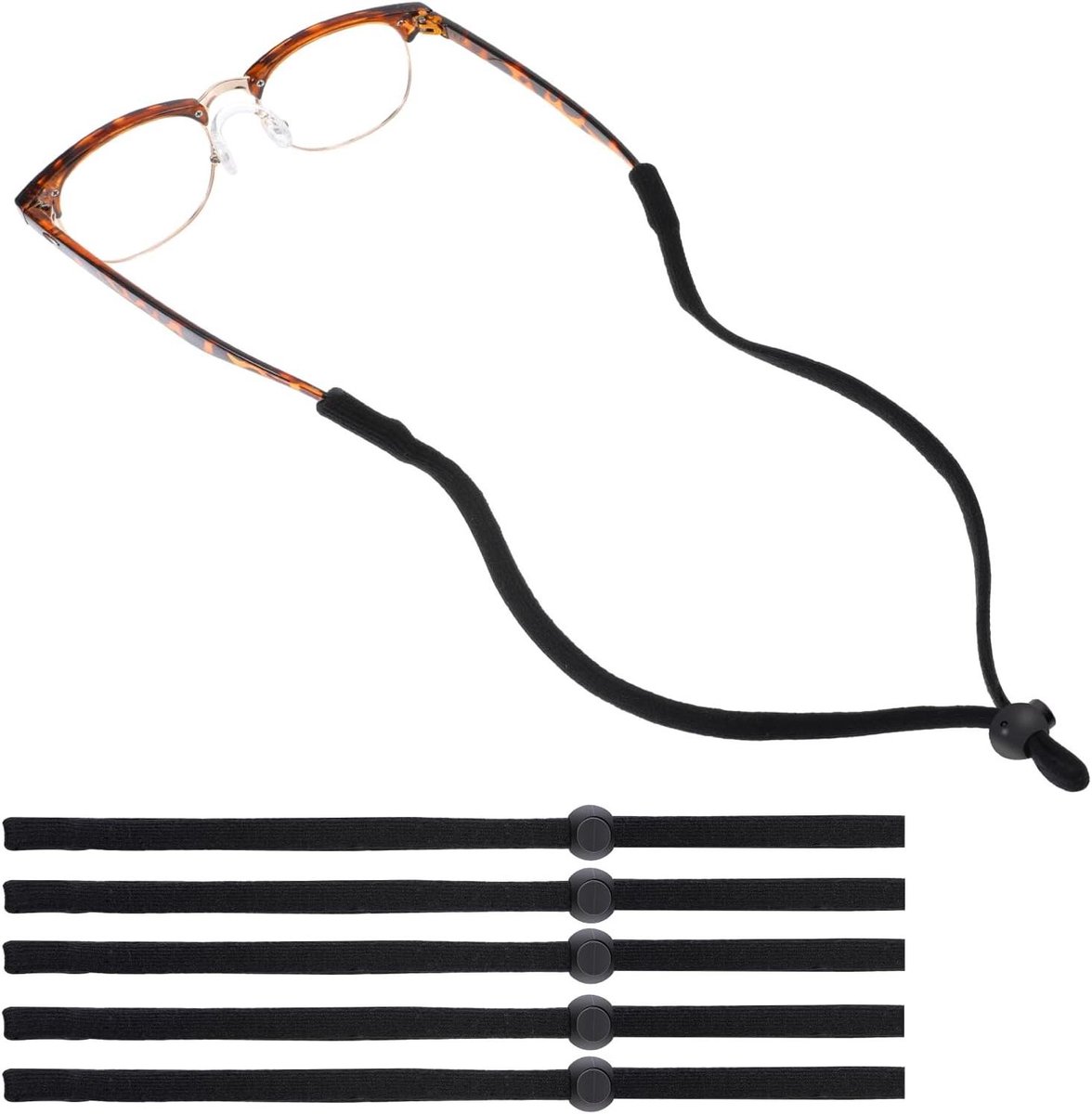 VVGoods - Set van 5 verstelbare brillenkettingen met antislip brillenkoord voor sportieve mannen en vrouwen. Met goede zweetabsorptie.