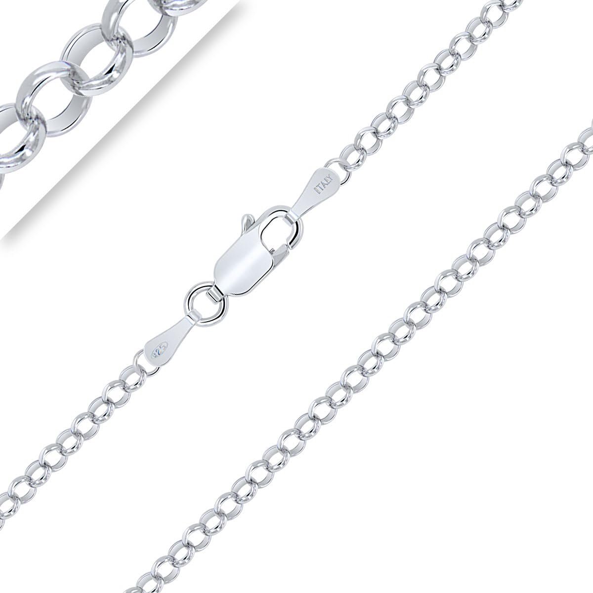 Gerhodineerde Jasseron Rolo Ketting in 925 Sterling Zilver voor Dames en Heren