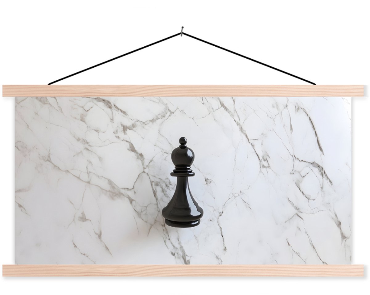 Posterhanger incl. Poster 90x45 cm - Schoolplaat - Schaakstuk - Loper - Zwart - Marmer - T