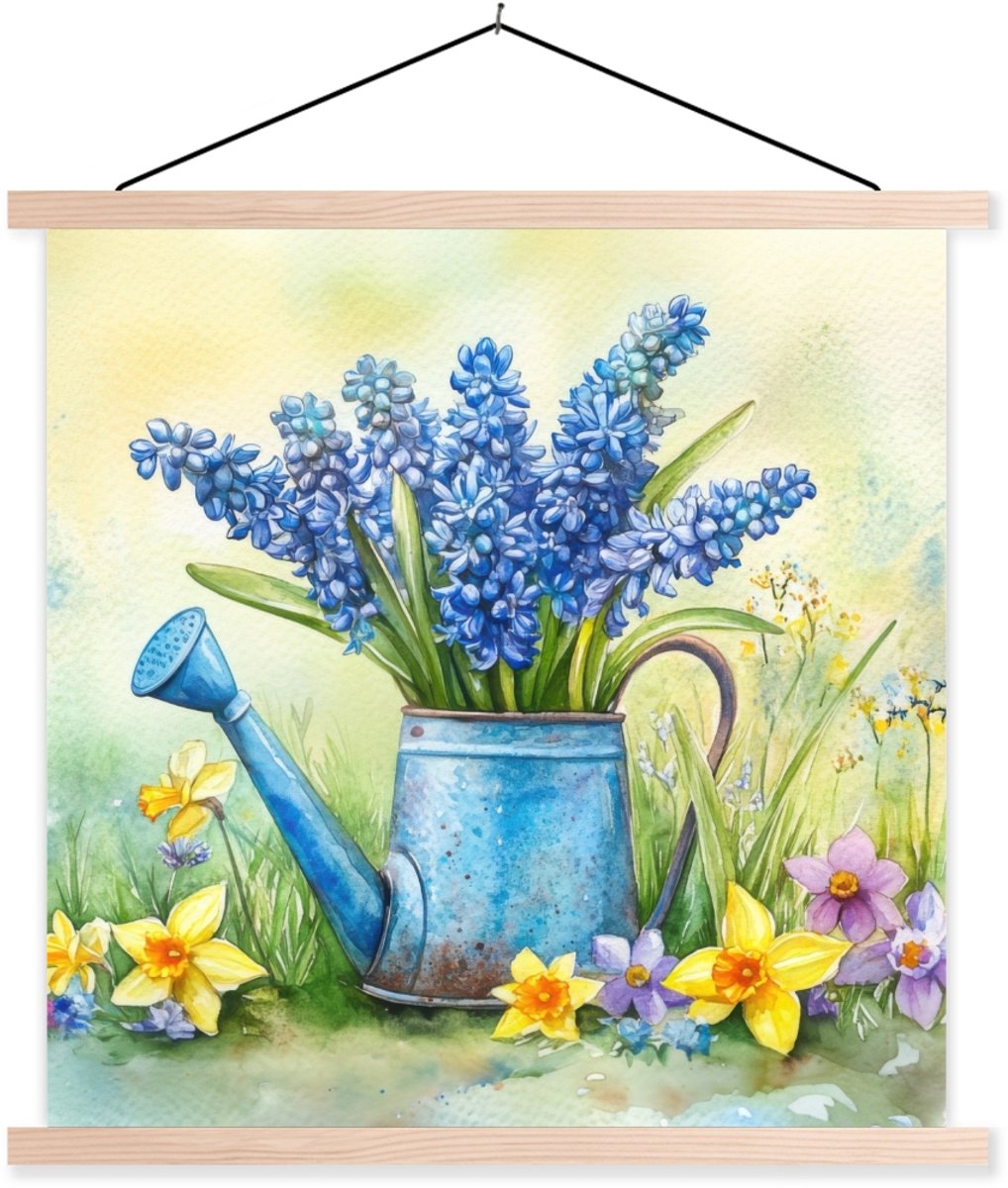 Posterhanger incl. Poster 40x40 cm - Schoolplaat - Gieter - Lavendel - Bloesems - Textielp