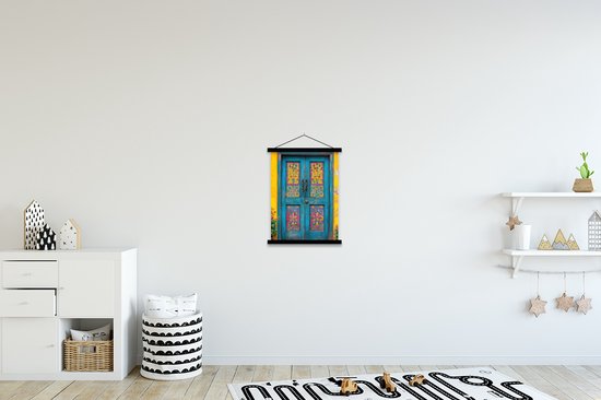 Posterhanger incl. Poster 40x53 cm - Schoolplaat - Deuren - Kleurrijk - Planten - Textielposter - Zwarte latten