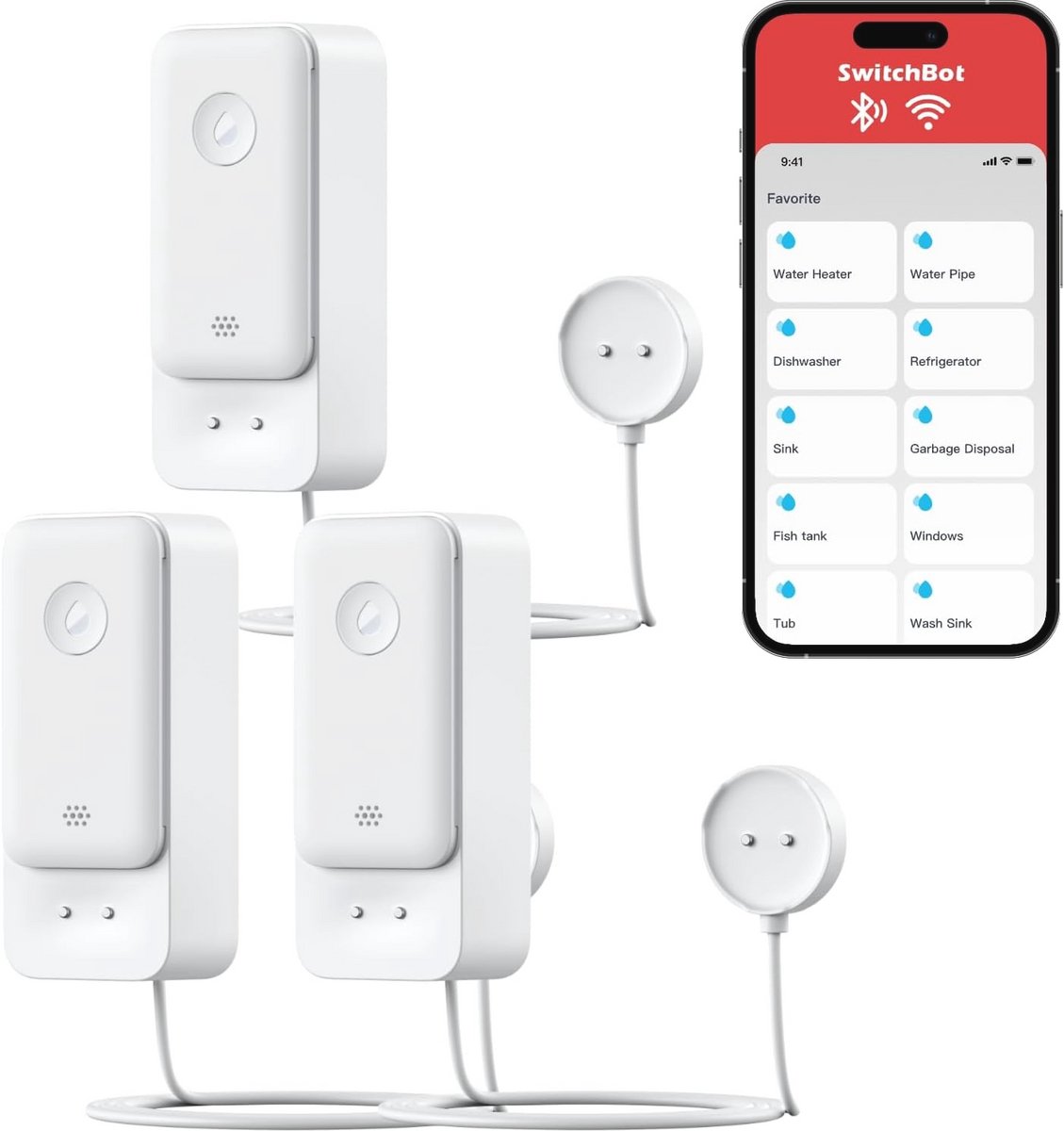 Slimme Waterlekdetector - 3 Stuks - WiFi Water Sensor zonder Hub - 100dB Alarm en App Meldingen - IP67 Waterdicht