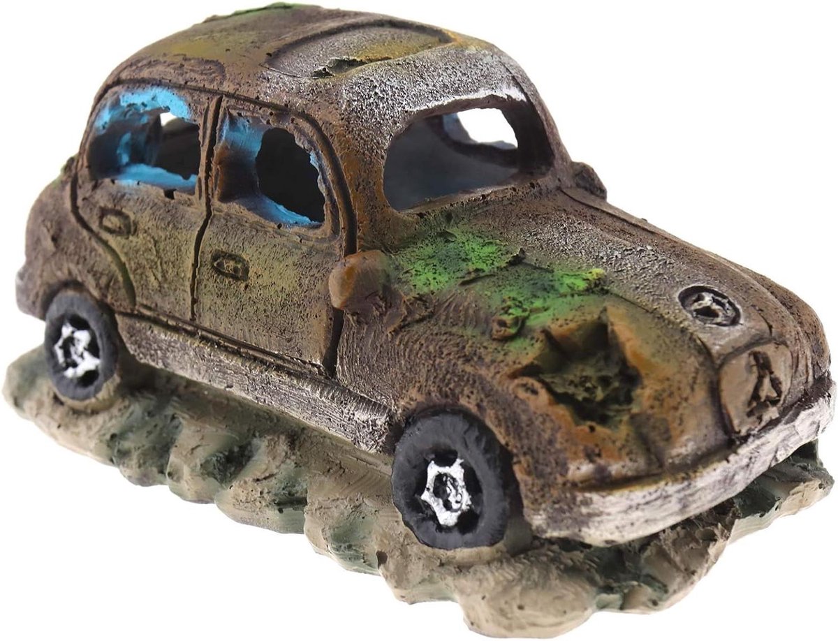 VVGoods - Aquarium Decor Ornament Hars Imitatie Ongeval Auto Landschap Terrarium Accessoires 12x7x7cm Bruin