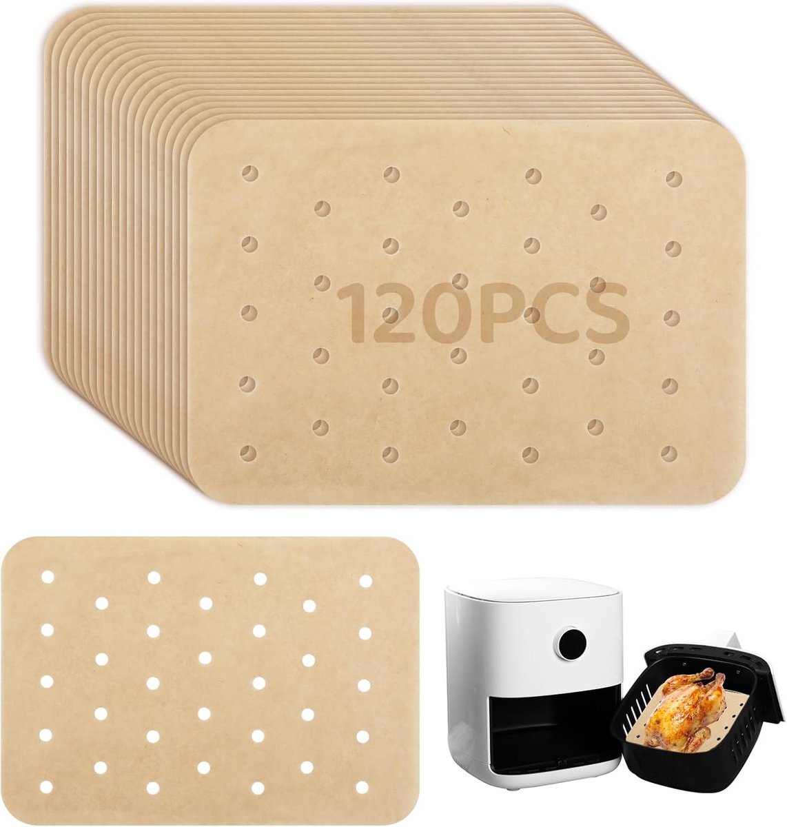 120 Vellen Bakpapier voor Luchtfriteuse - 14x20,5 cm - Antiaanbak - Vierkant
