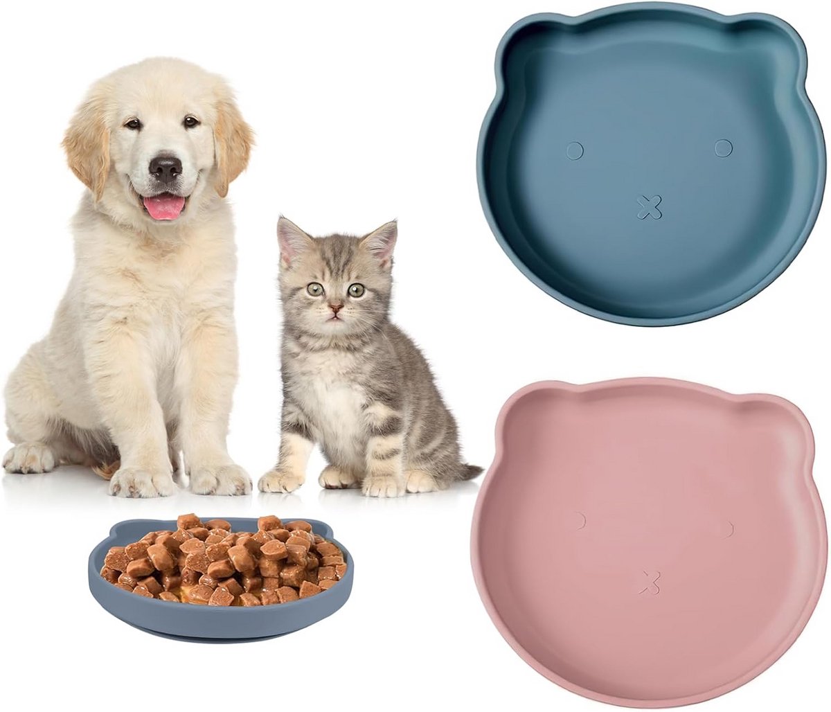 2x Platte Siliconen Voerbak voor Katten - Breed & Ondiep Voerstation voor Snorharen & Voedsel