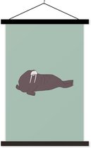 Posterhanger incl. Poster 40x60 cm - Schoolplaat - Walrus - Kinderen - groen - Jongens - Blauw - Kids - Textielposter - Zwarte latten