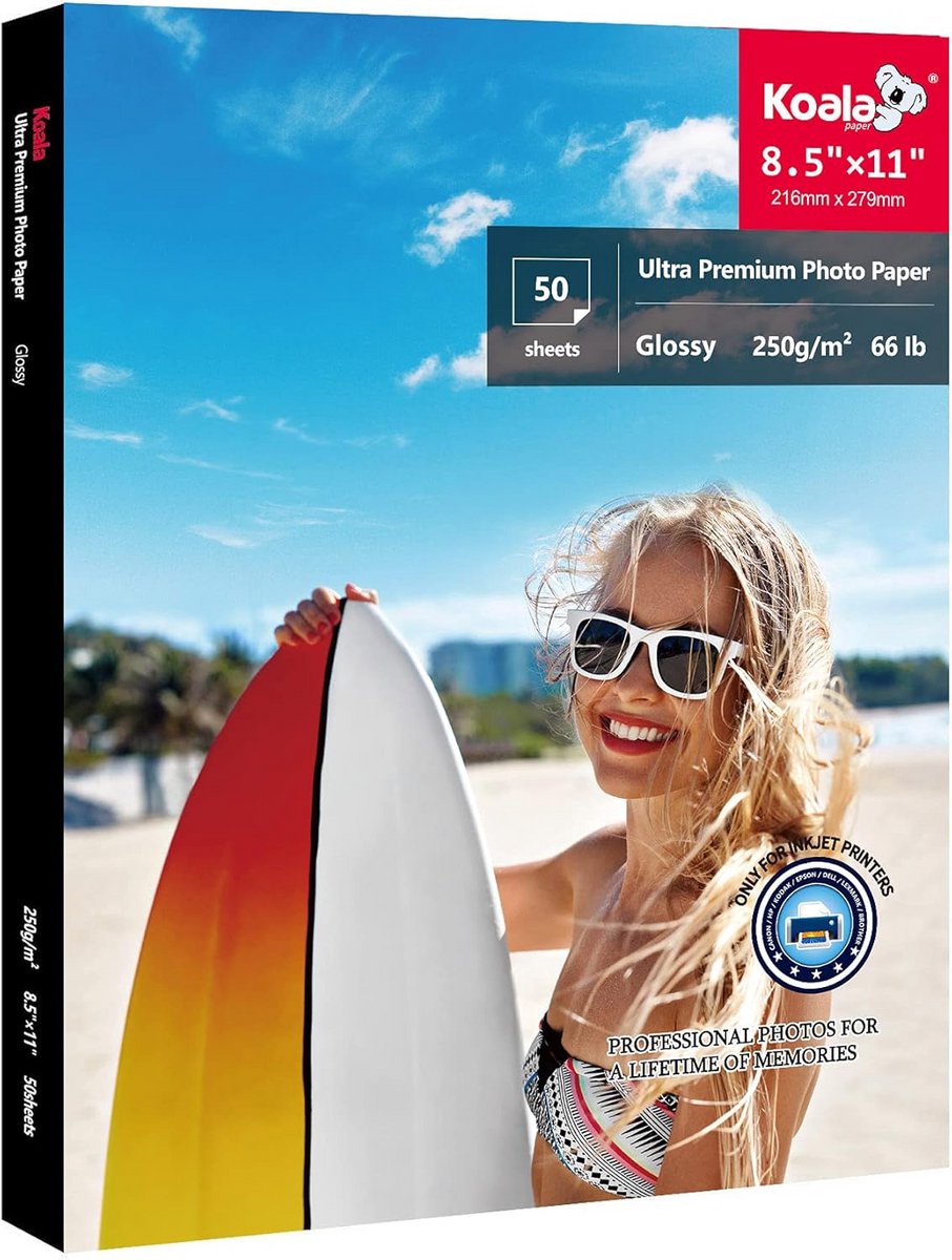 Fotopapier 8.5x11 inch Hoog Glanzend Zwaargewicht 60 lbs voor Inkjetprinter - 50 Vellen