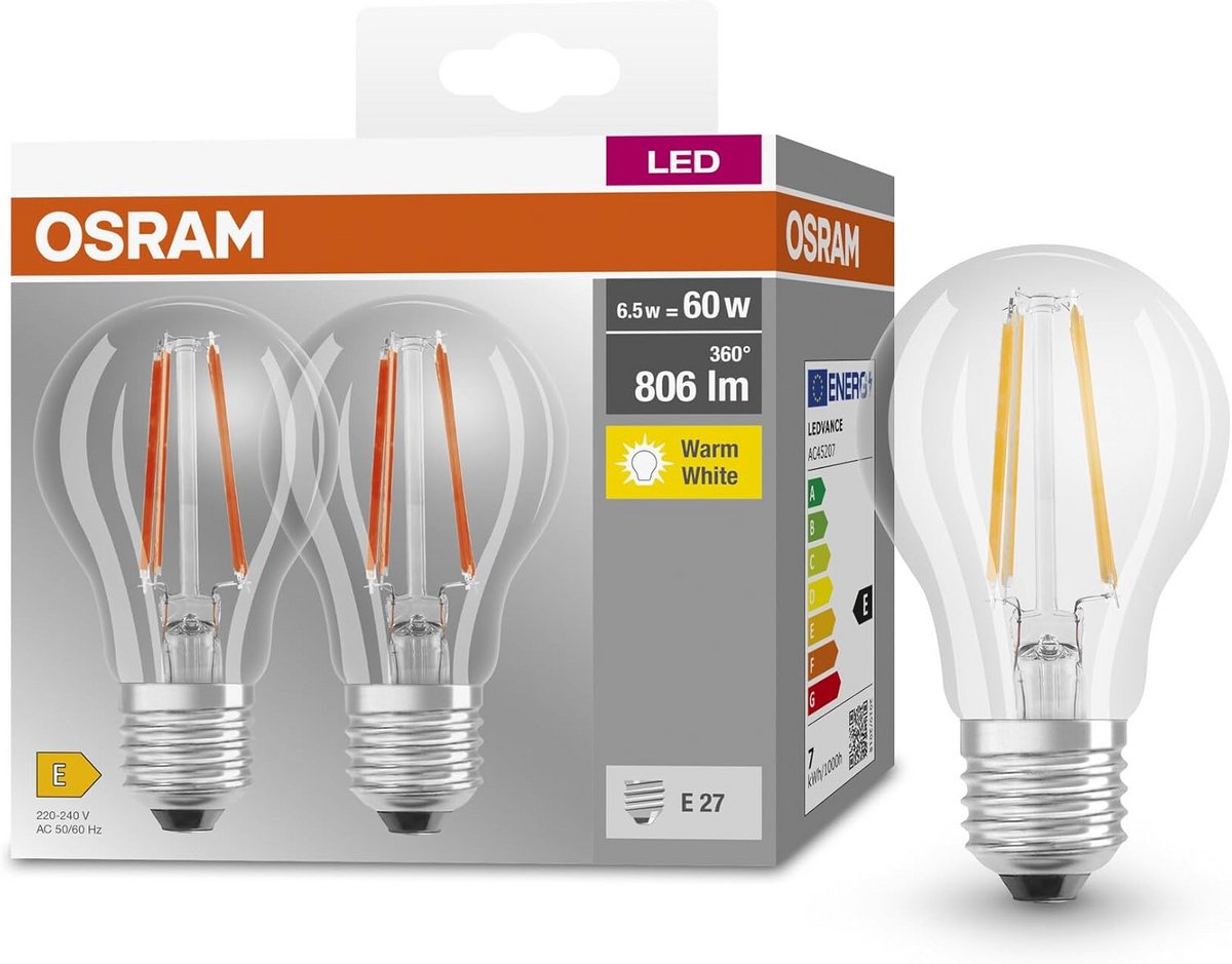 Filament LED lamp E27 60W 2-pak - Warm wit licht, energiezuinig, lange levensduur