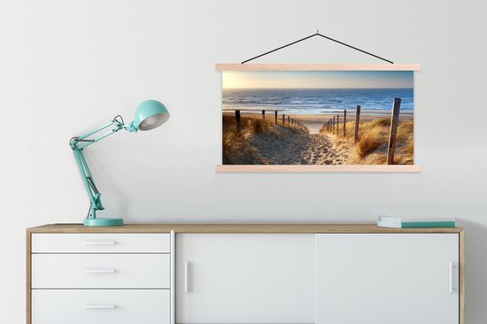 Support pour affiche avec affiche 90x45 cm - Affiche scolaire - Plage - Mer - Nederland - Dunes - Soleil - Affiche textile - Lattes vierges