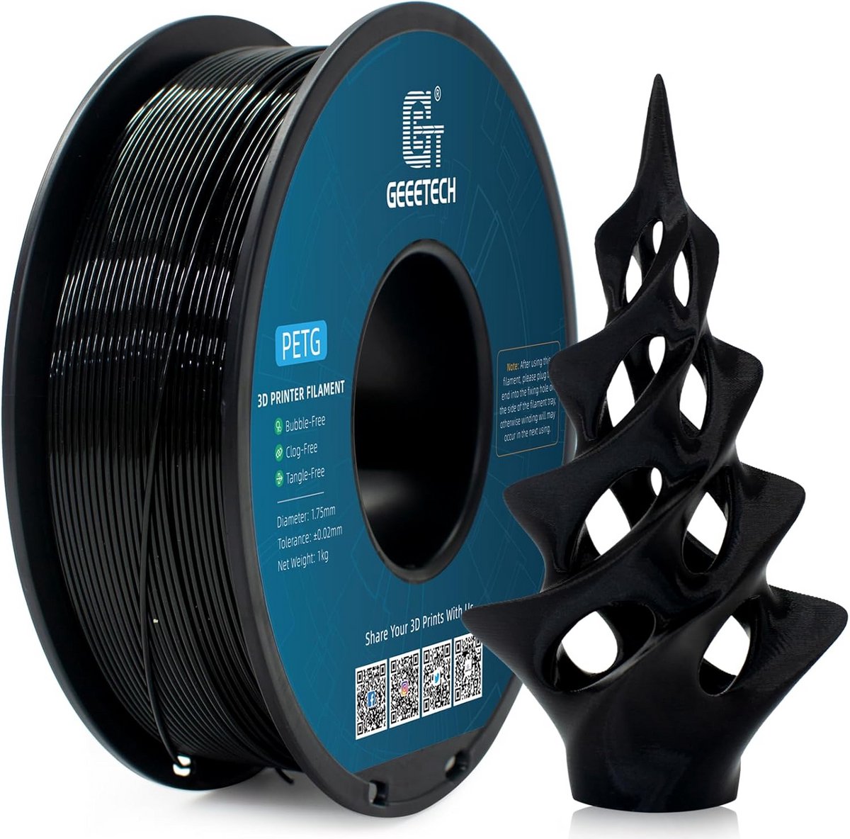 PETG Filament 1.75 mm Zwart - 1 kg Spoel voor 3D Printer - Hoge Maatnauwkeurigheid
