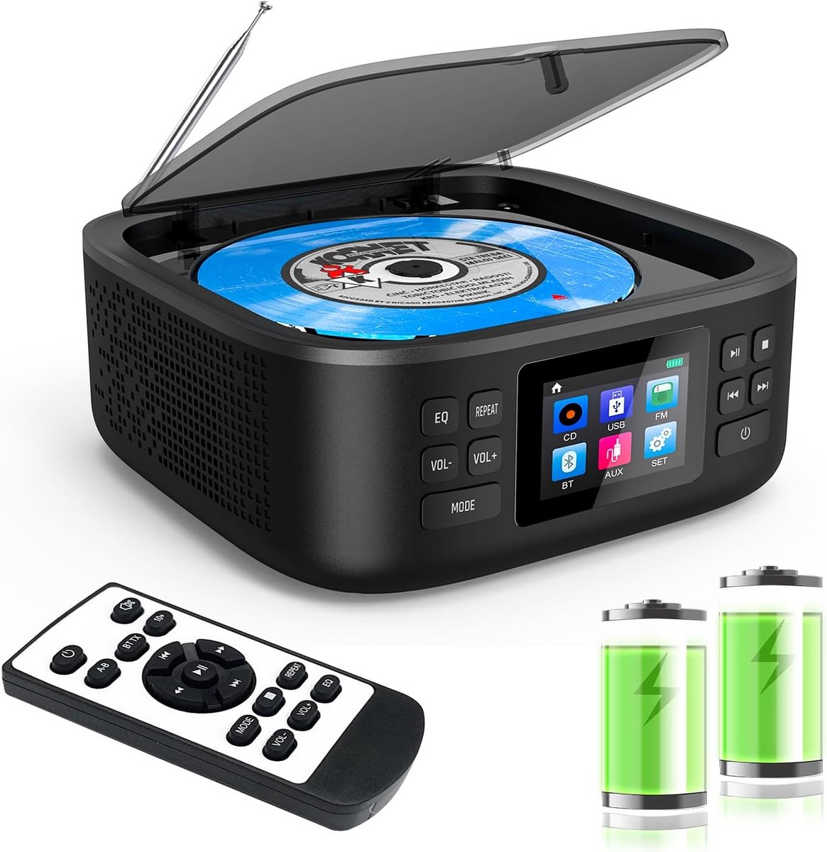 Draagbare CD Speler met Bluetooth, FM Radio en Stereo Speakers - USB & Koptelefoon Aansluiting