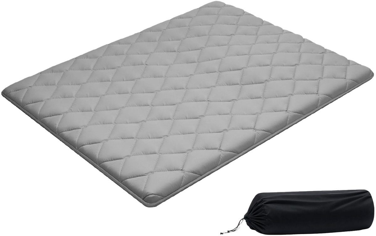 Vevor Japanse Tatami-mat, Opvouwbare Japanse Tatami-matras in Queensize, Futonmatras met Opbergtas en Sluiting, 9-laags Vloermat voor Slapen, Slaapzaal, Meditatie, Yoga, 80 x 60 x 2.5 inch, Grijs