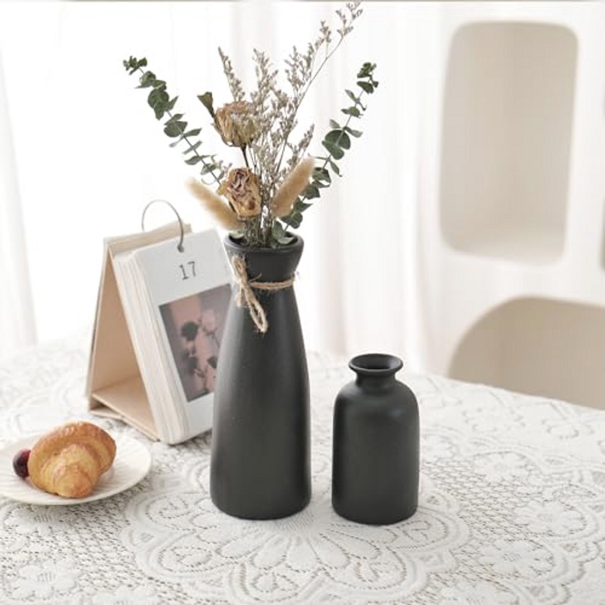 Kleine zwarte keramische vazen set van 3 voor moderne rustieke decoratie - Perfect voor pampasgras en bloemstukken