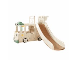 Speeltoestel Peuter Busje Robuust Crème/Beige met glijbaan voor binnen en buiten in de tuin - Peuter - Kleuter