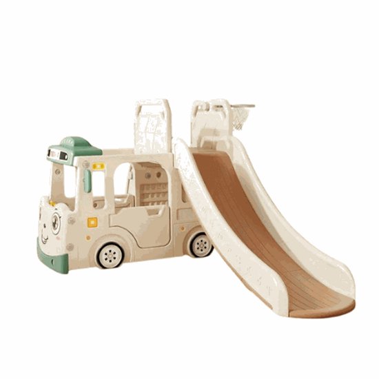 Speeltoestel Peuter Busje Robuust Crème/Beige met glijbaan voor binnen en buiten in de tuin - Peuter - Kleuter | Russle