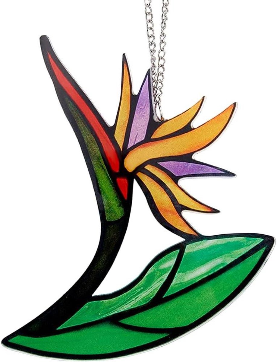 TTGoods - Paradijsvogel bloem decoratie met acryl raamhanger - kunstbloemen ornament - raamdecoratie met ijzeren ketting - ideaal voor moeder oma housewarming geschenk
