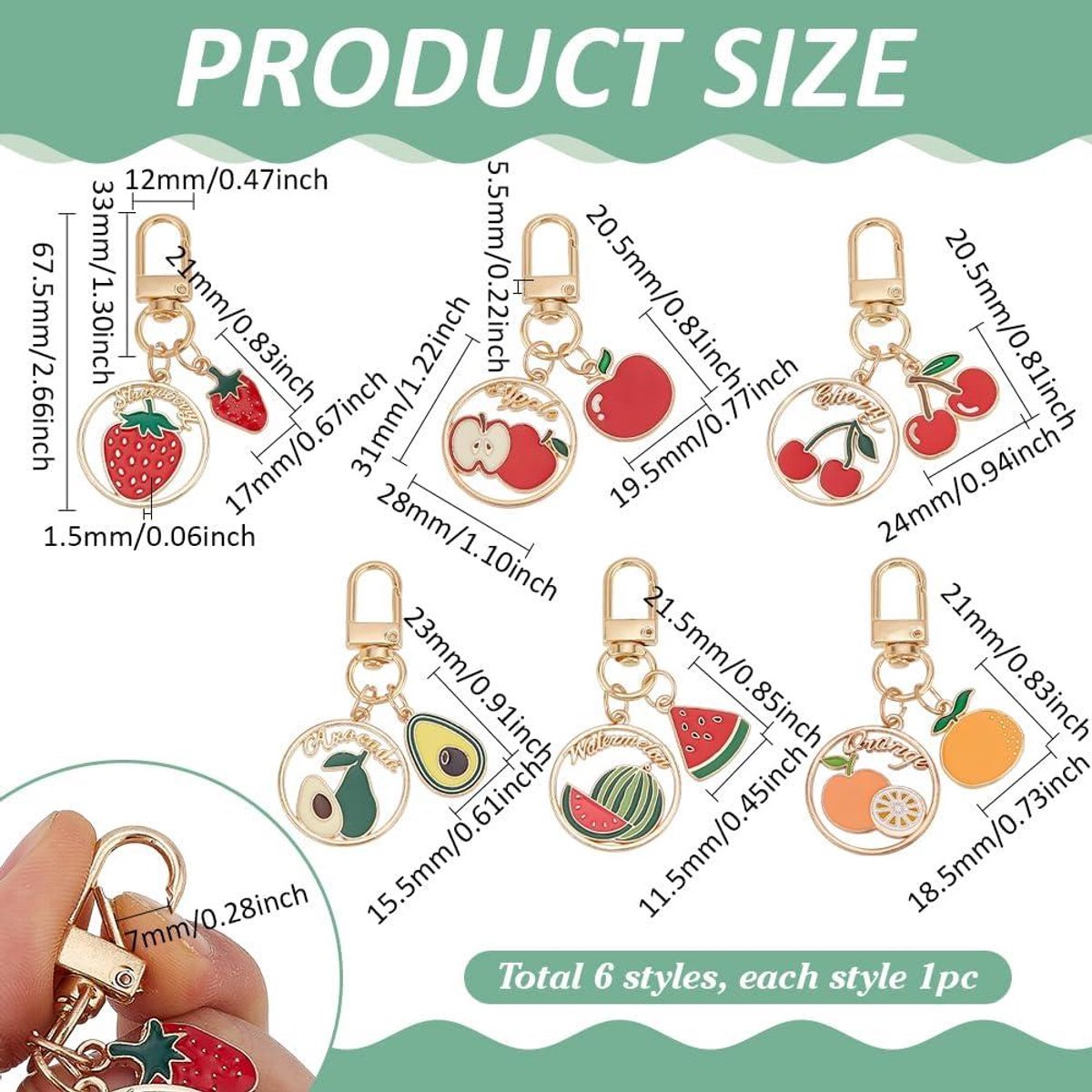 Leuke Tas Charm Voor Tote Bag | Hang Fruit Patroon Charm Ornament Sleutelhanger Accessoires | Leuke 2D Acryl, Auto Interieur Decoraties, Auto Spiegel Suspension Decoratie