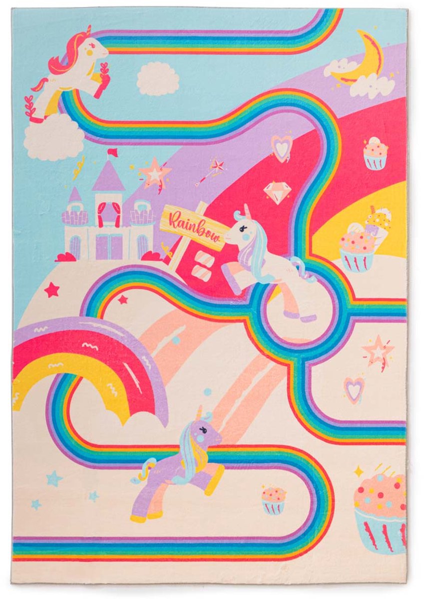 Wasbaar kindervloerkleed - Snugway Eenhoorn multi 200x290 cm