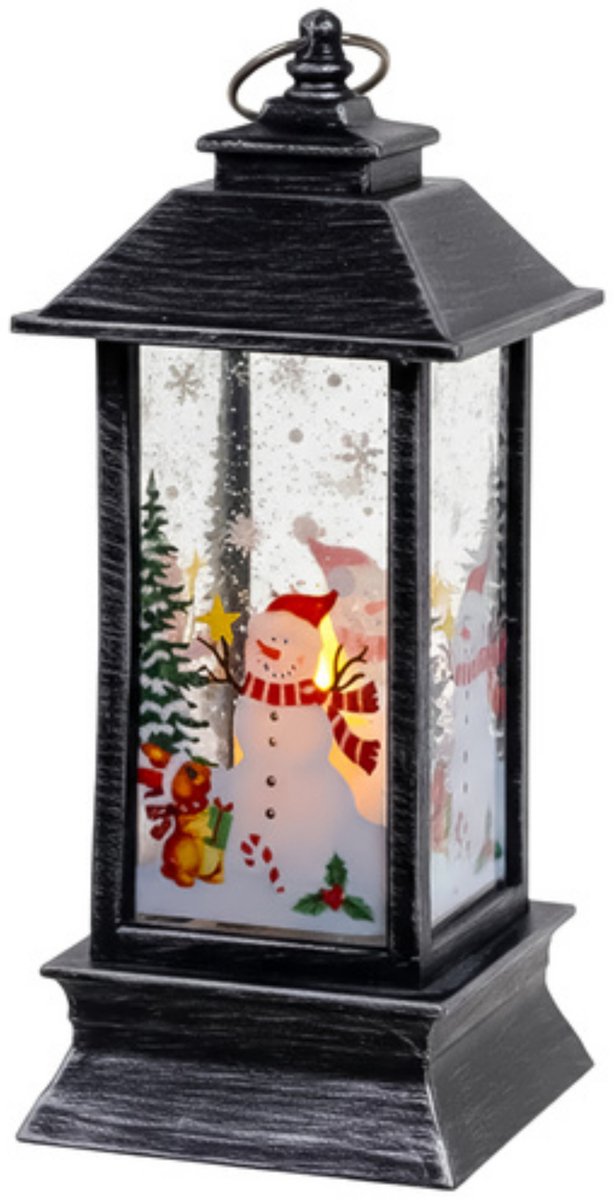 Ruhhy Zilveren LED kerstlantaarn met sneeuwpopmotief en warm licht 12,5 cm