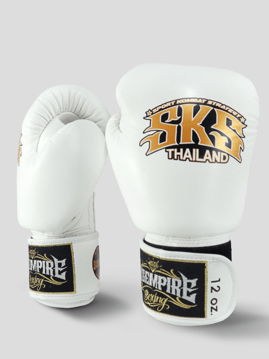 SKS Empire Muay Thai Bokshandschoenen - Echt Leer - Wit / Goud 14 oz