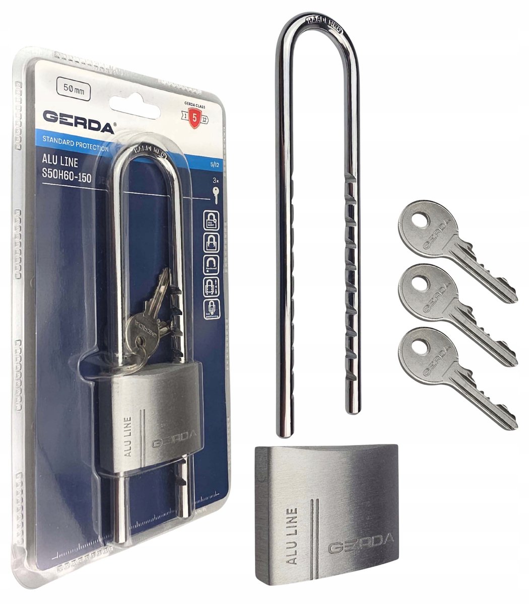 Gerda aluminium hangslot 50 mm, verstelbare beugel (60-150 mm)