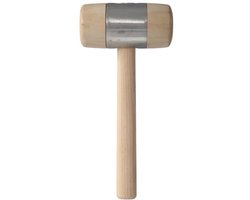 Cut360 Houten hamer, wit beuken en geperste metalen mantel, diameter 70 mm, lengte: 140 mm, 560 g, veelzijdige houten klopper voor houtbewerking, lepel voor timmerlieden, timmermannen en timmerlieden