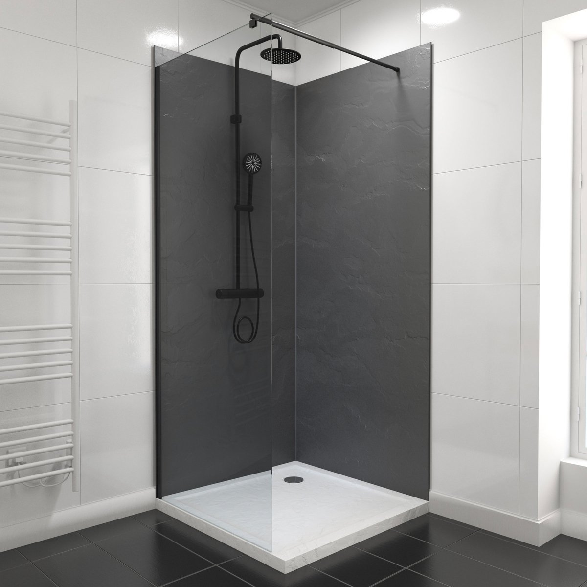 Pack de 2 Panneaux Muraux Pierre Ardoise 90+90x210 cm avec Profilés NOIR MAT - STONE'IT