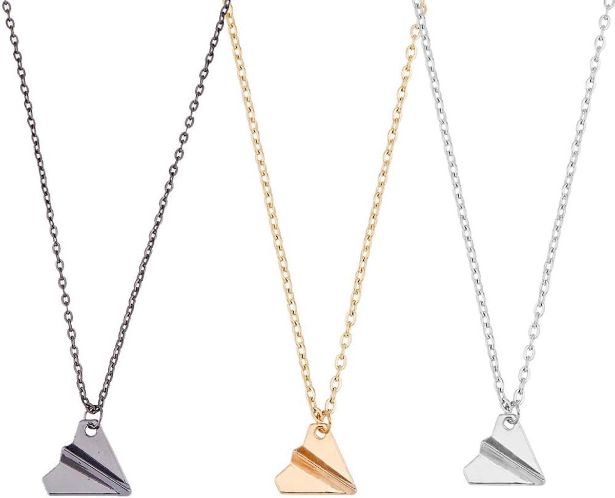 TTGoods - Papier Vliegtuig Kettingen Set in 3 Kleuren - Origami Vliegtuigen Charm Hangers voor Vrouw Dromer Reizigers