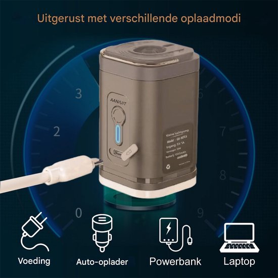 QTTVBTNA - Elektrische Opblaaspomp - 2-in-1 LED Campinglamp - 2400 mAh - Oplaadbare elektrische pomp - Voor luchtbed, opblaasbaar zwembad, zwemring, vacuüm opbergzak - Khaki - 5x5x8,3cm - 1 stuk van QTTVBTNA — afbeelding 5