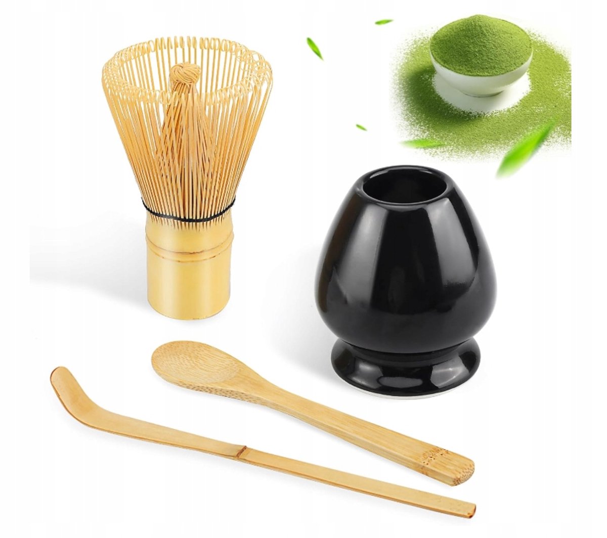Matcha Thee Set 4-delig: Bamboe Klopper, Lepels & Houder