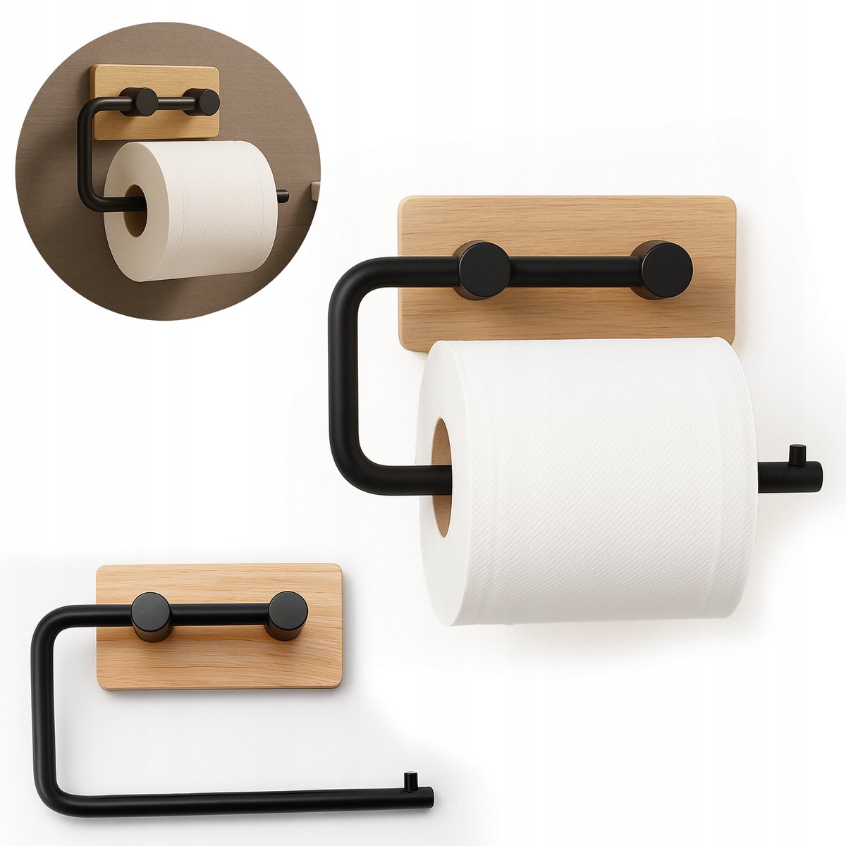 Zelfklevende Bamboe Toiletrolhouder - Zonder Boren