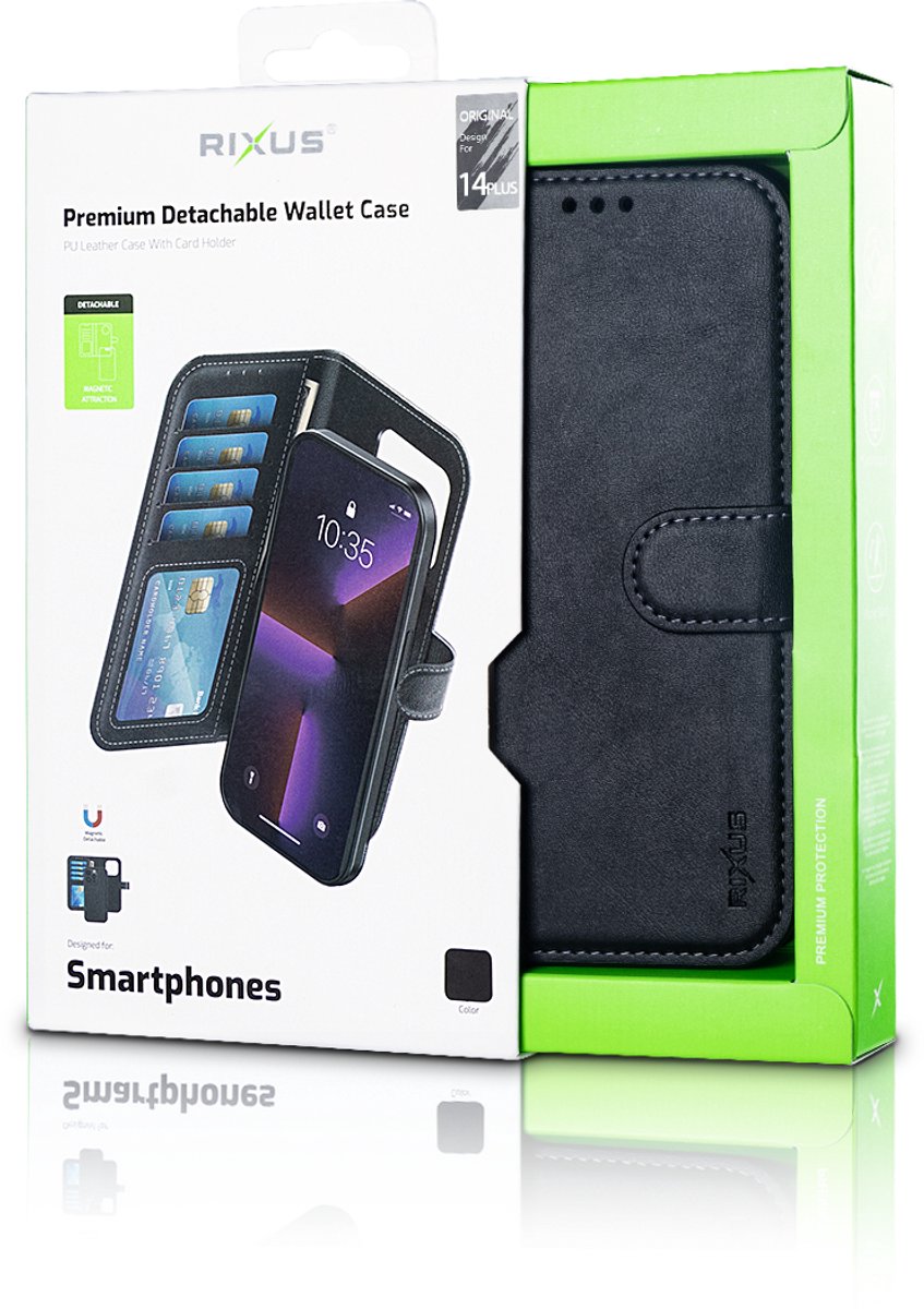 Rixus Duo Magnetic Detachable Wallet For Apple iPhone 14 Plus Black