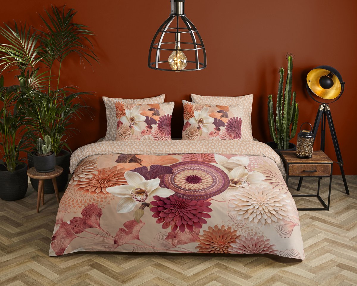 HIP dekbedovertrek mandala�s en bloemen - Lits jumeaux 240x200/220 cm - Zand - 100% Katoen satijn