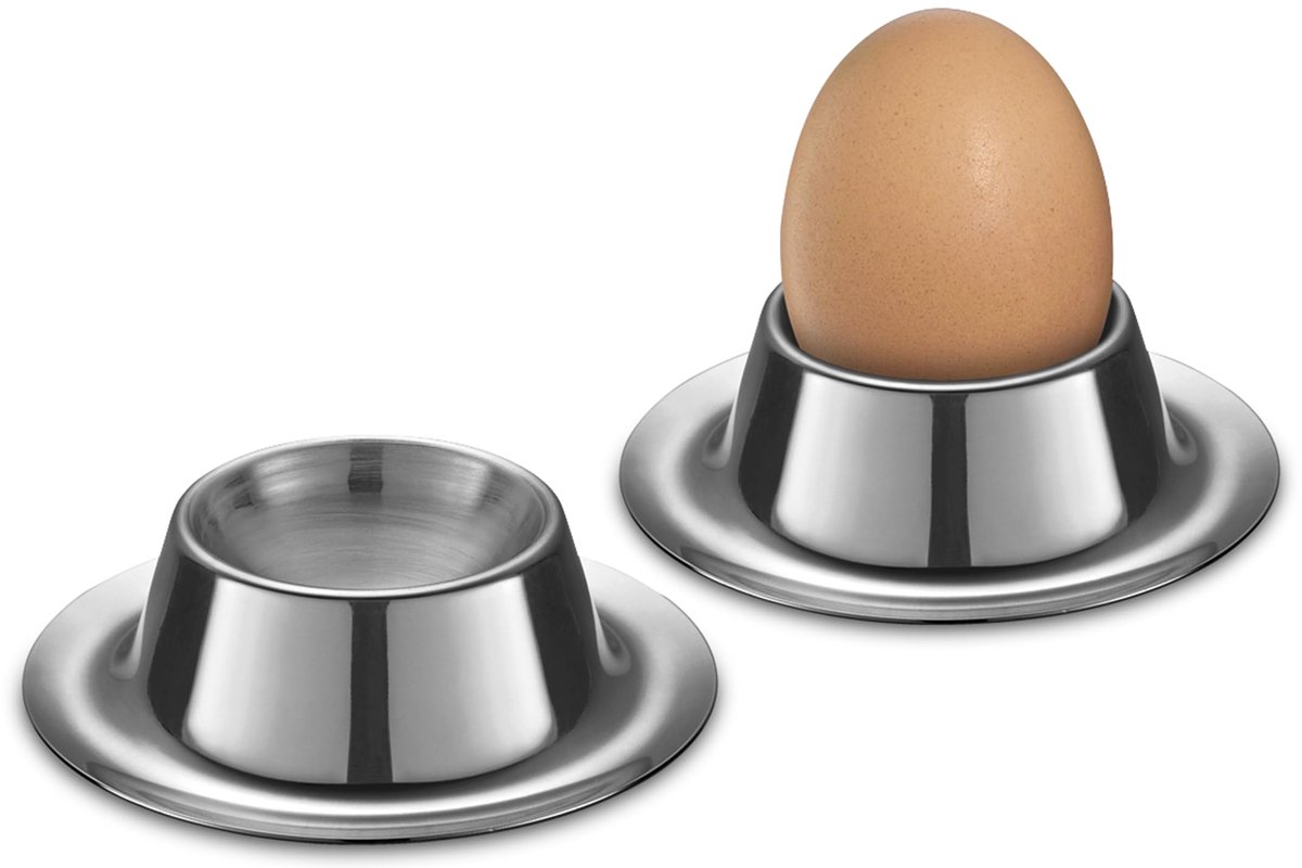 Unyqoos® Set van twee stijlvolle roestvrijstalen eierdopjes voor een elegant ontbijt