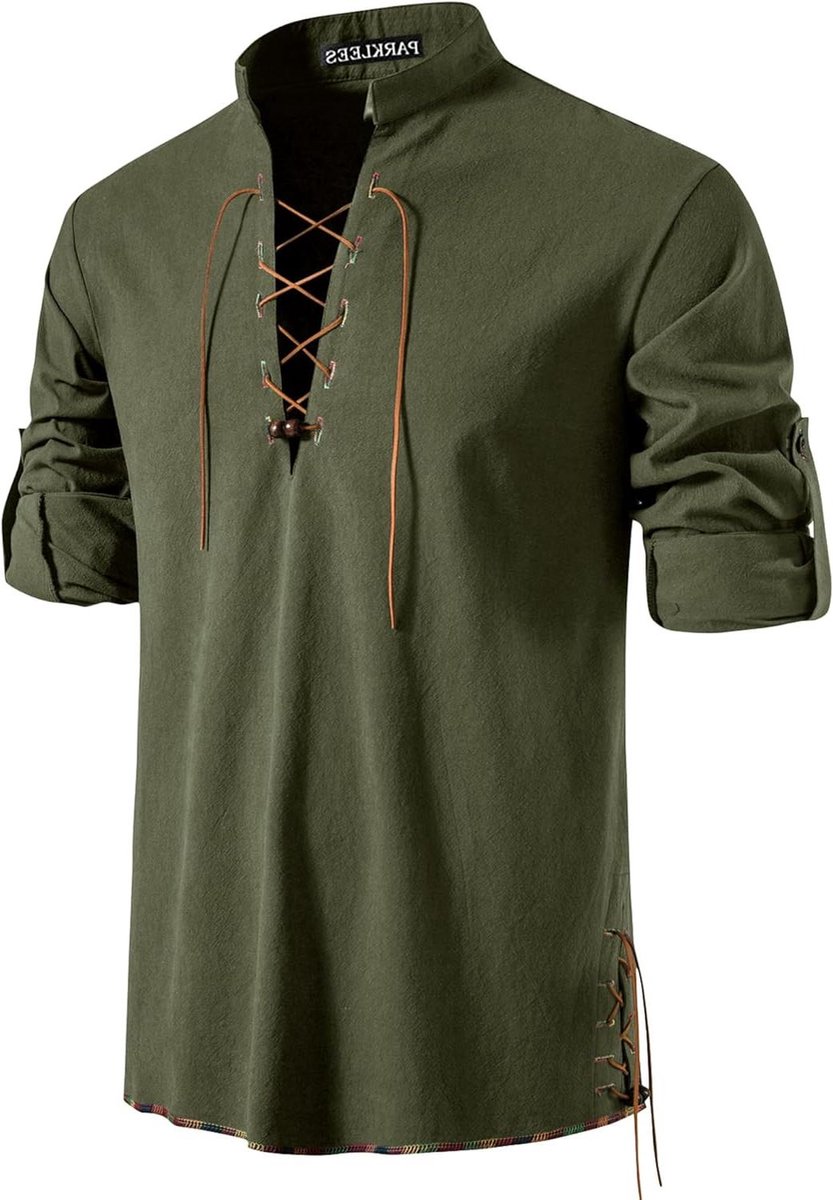 Provento - Kostuum met Renaissance thema voor heren, retro design, vetersluiting, lange mouwen, geschikt voor piraat, Viking en middeleeuwse evenementen.
