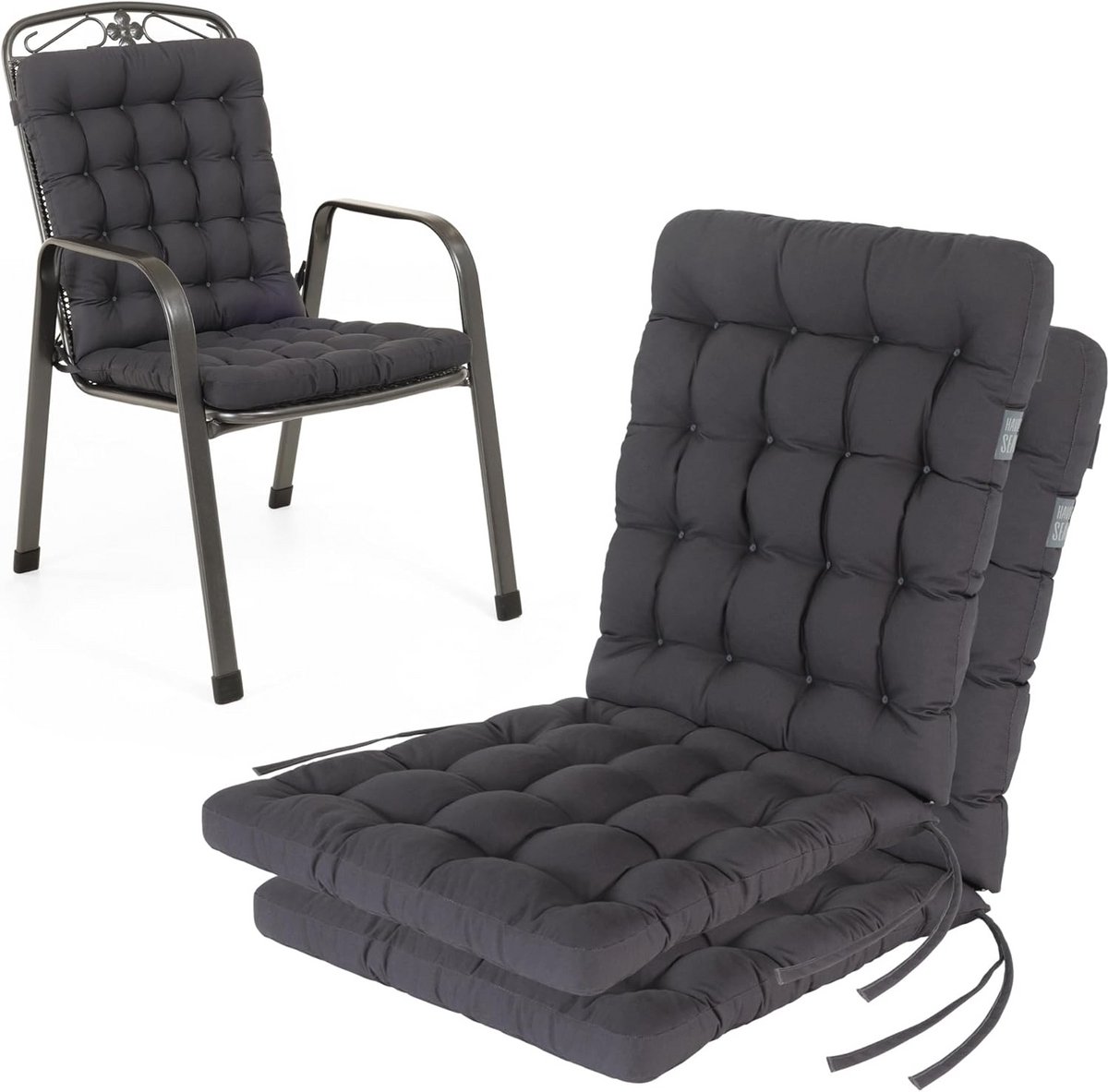 Zitkussen voor lage rugleuning - Wasbaar tot 95°C, Set van 2, 100x48 cm, Grijs