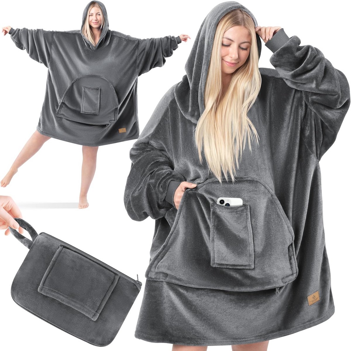 Cuddly Hoodie Deken met Mouwen - Multi-functionele Warme Sweater voor Volwassenen