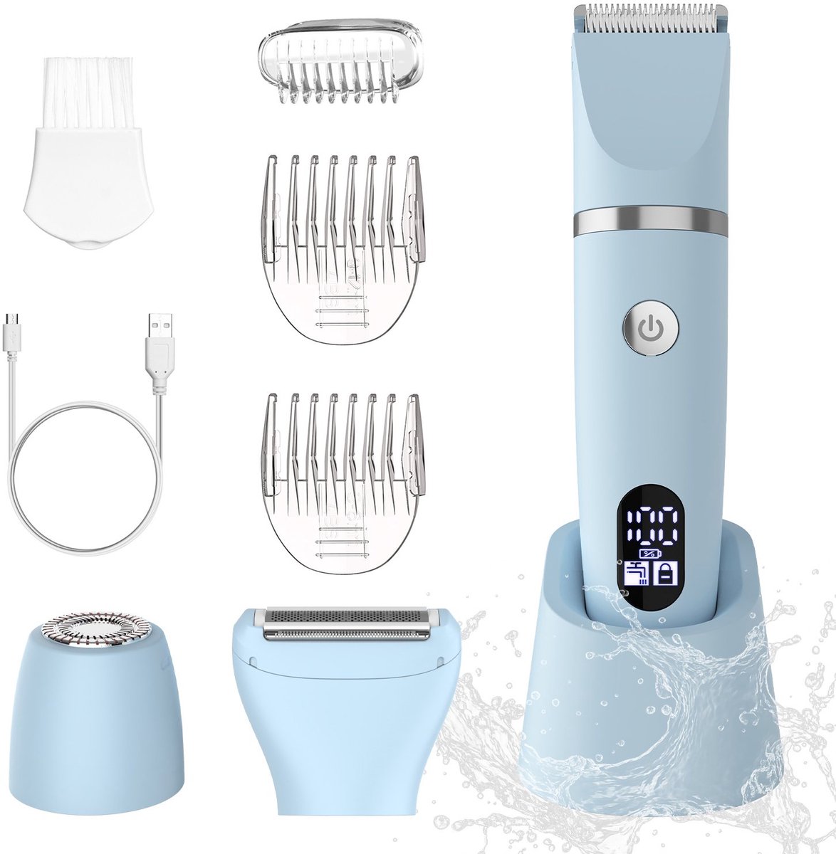 HATTEKER 3-in-1 Ladyshave - Scheerapparaat Vrouw - Epilator - Trimmer vrouw - Bikinitrimmer Dames - USB Oplaadbaar - Nat en droog - Blauw