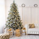 Sapin de Noël artificiel AG avec lumières et décorations - Neige - 210 cm - 1150 branches - Branches très denses - 1 type de branches - Opbouw facile sans Outils - Wit - Sapin de Noël artificiel plus vrai que nature - Sapin de Noël fourni